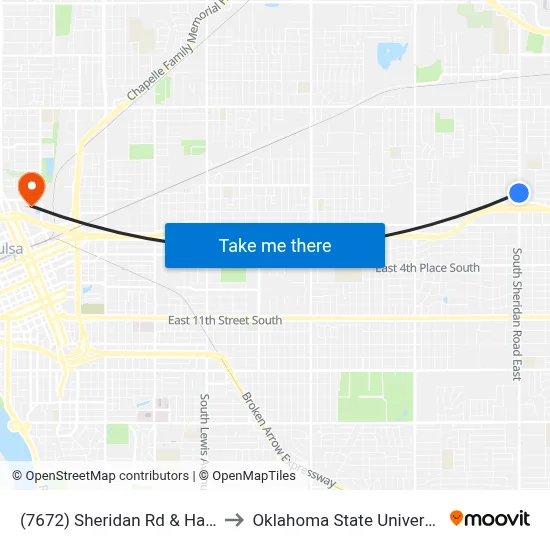 (7672) Sheridan Rd & Haskell Pl Sb to Oklahoma State University - Tulsa map