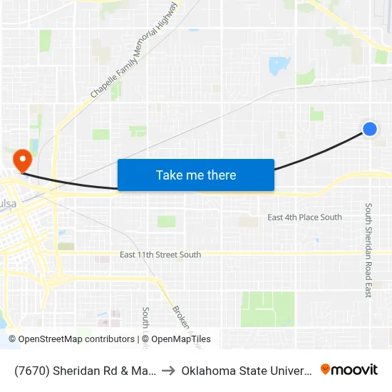 (7670) Sheridan Rd & Marshal Pl Sb to Oklahoma State University - Tulsa map