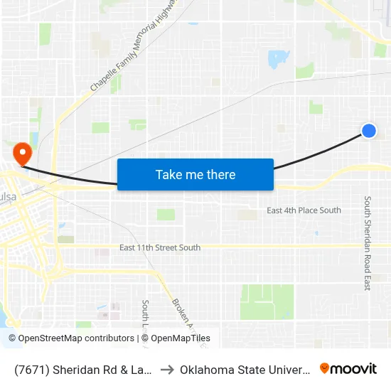 (7671) Sheridan Rd & Latimer Pl Sb to Oklahoma State University - Tulsa map