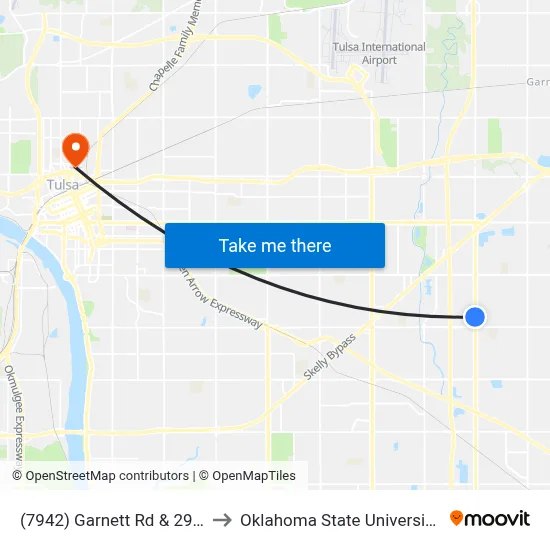 (7942) Garnett Rd & 29th St Sb to Oklahoma State University - Tulsa map