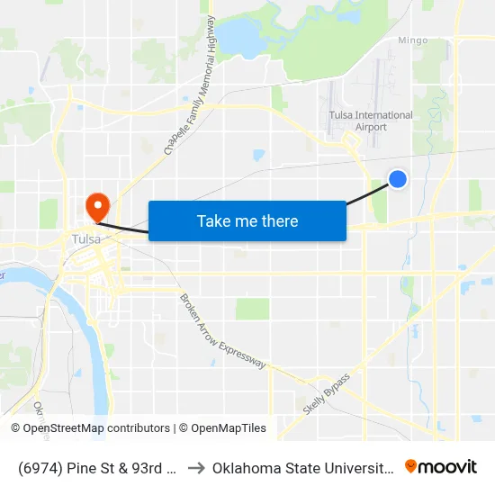 (6974) Pine St & 93rd Ave Wb to Oklahoma State University - Tulsa map