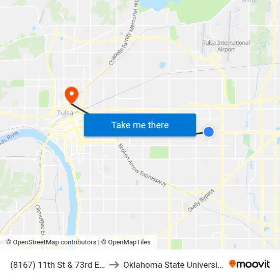 (8167) 11th St & 73rd E Ave Wb to Oklahoma State University - Tulsa map