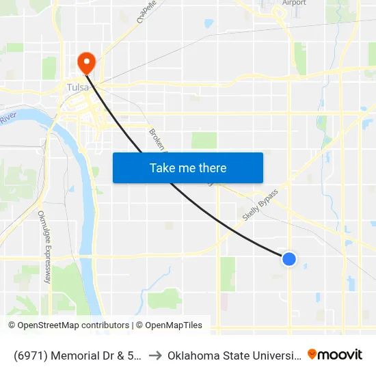 (6971) Memorial Dr & 51st St Sb to Oklahoma State University - Tulsa map