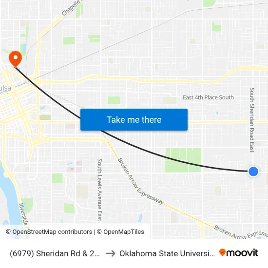 (6979) Sheridan Rd & 21st St Nb to Oklahoma State University - Tulsa map