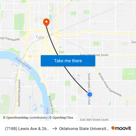 (7188) Lewis Ave & 26th Pl Nb to Oklahoma State University - Tulsa map
