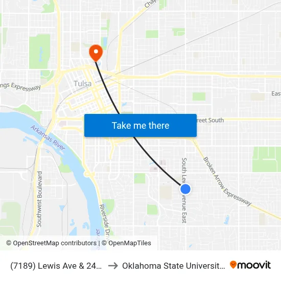(7189) Lewis Ave & 24th St Nb to Oklahoma State University - Tulsa map