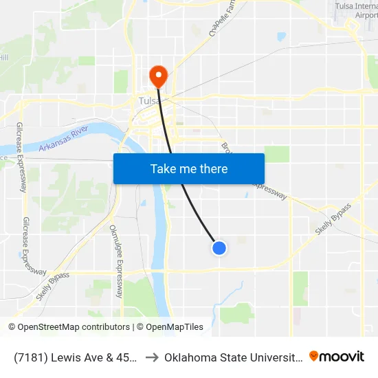 (7181) Lewis Ave & 45th St Nb to Oklahoma State University - Tulsa map