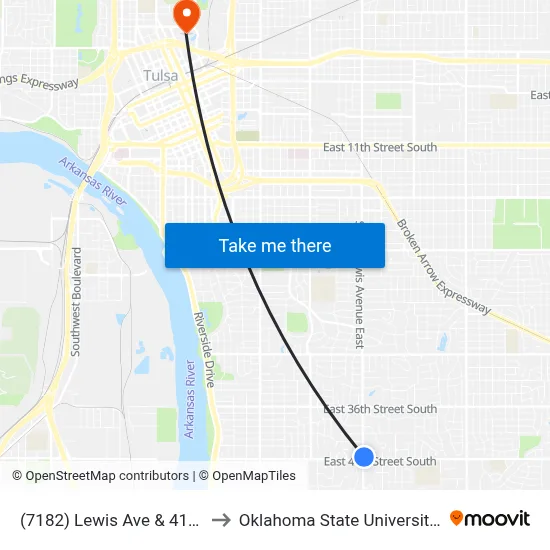 (7182) Lewis Ave & 41st St Nb to Oklahoma State University - Tulsa map
