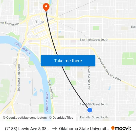(7183) Lewis Ave & 38th St Nb to Oklahoma State University - Tulsa map
