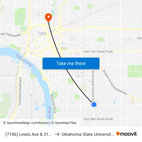 (7186) Lewis Ave & 31st St Nb to Oklahoma State University - Tulsa map