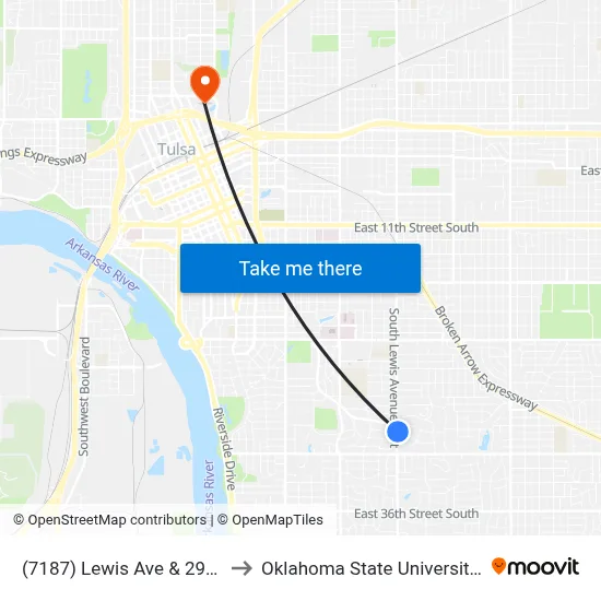 (7187) Lewis Ave & 29th St Nb to Oklahoma State University - Tulsa map