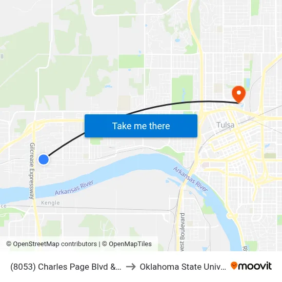 (8053) Charles Page Blvd & 53rd W Ave Wb to Oklahoma State University - Tulsa map
