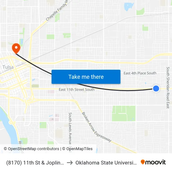 (8170) 11th St & Joplin Ave Wb to Oklahoma State University - Tulsa map