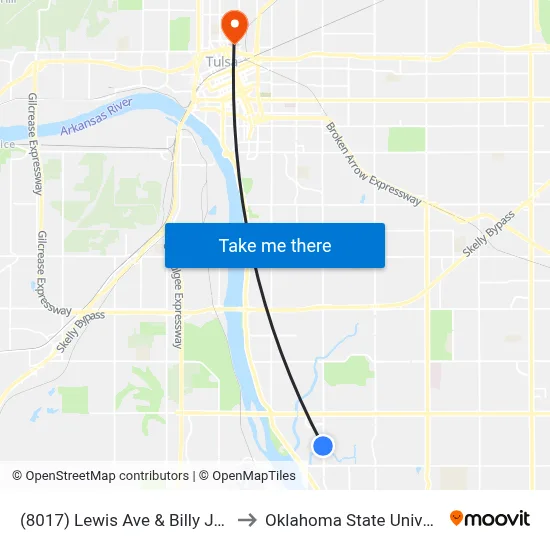 (8017) Lewis Ave & Billy Joe Daughterty to Oklahoma State University - Tulsa map