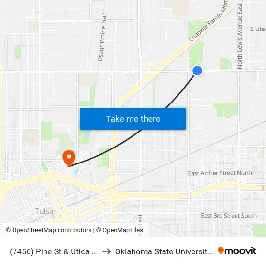 (7456) Pine St & Utica Ave Wb to Oklahoma State University - Tulsa map