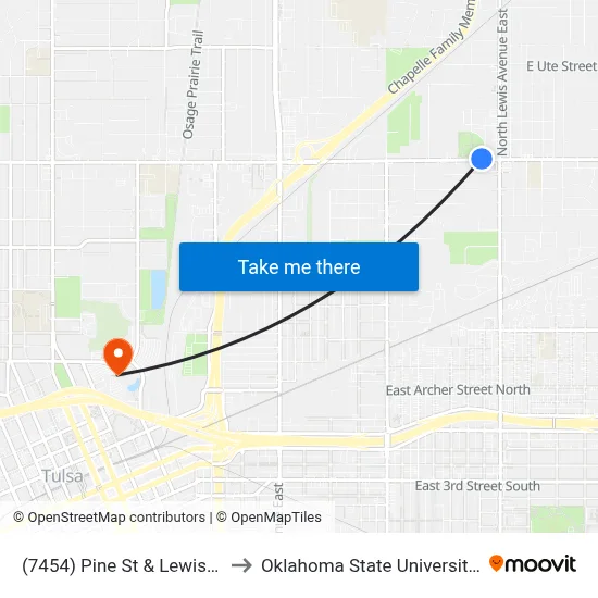 (7454) Pine St & Lewis Ave Wb to Oklahoma State University - Tulsa map