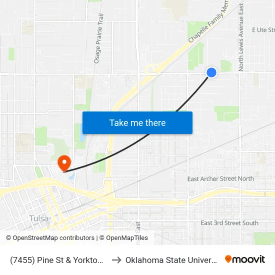 (7455) Pine St & Yorktown Ave Wb to Oklahoma State University - Tulsa map