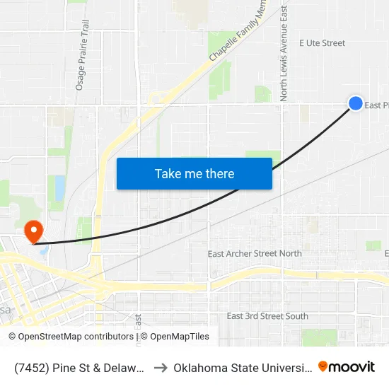 (7452) Pine St & Delaware Pl Wb to Oklahoma State University - Tulsa map