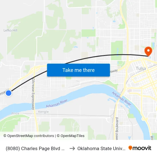 (8080) Charles Page Blvd & 74th W Ave Eb to Oklahoma State University - Tulsa map