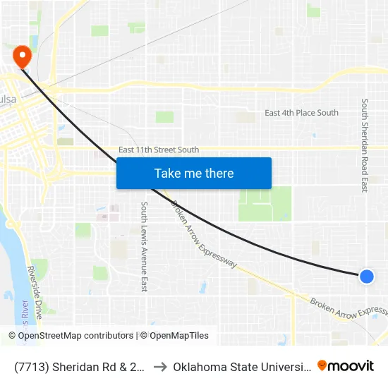 (7713) Sheridan Rd & 28th St Nb to Oklahoma State University - Tulsa map