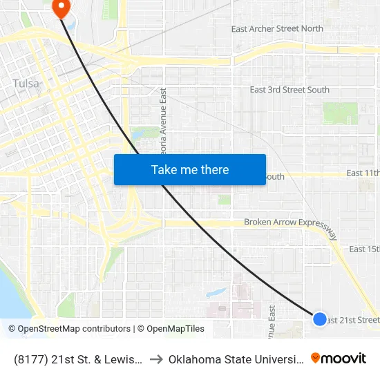 (8177) 21st St. & Lewis Ave. Wb to Oklahoma State University - Tulsa map