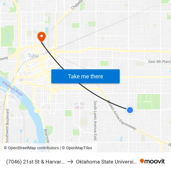 (7046) 21st St & Harvard Ave Eb to Oklahoma State University - Tulsa map