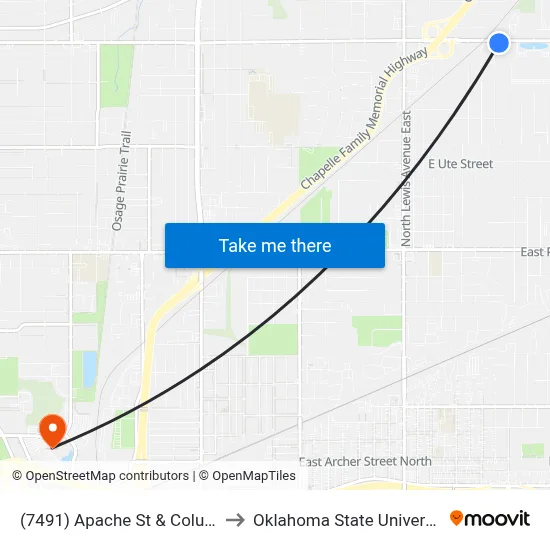 (7491) Apache St & Columbia Pl Eb to Oklahoma State University - Tulsa map
