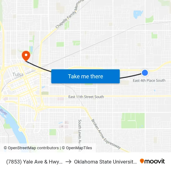 (7853) Yale Ave & Hwy 412 Sb to Oklahoma State University - Tulsa map