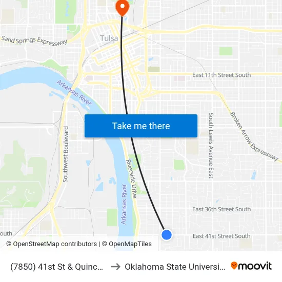 (7850) 41st St & Quincy Ave Wb to Oklahoma State University - Tulsa map