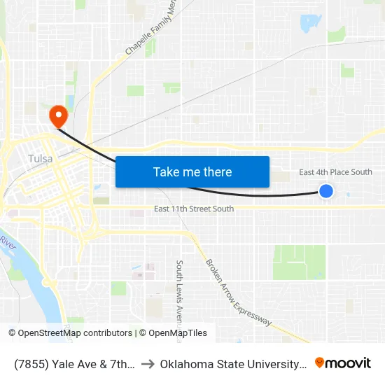 (7855) Yale Ave & 7th St Sb to Oklahoma State University - Tulsa map