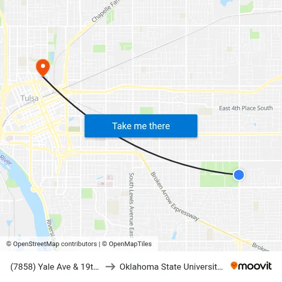 (7858) Yale Ave & 19th St Sb to Oklahoma State University - Tulsa map