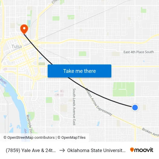 (7859) Yale Ave & 24th Pl Sb to Oklahoma State University - Tulsa map