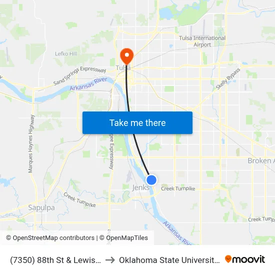 (7350) 88th St & Lewis Ave Eb to Oklahoma State University - Tulsa map
