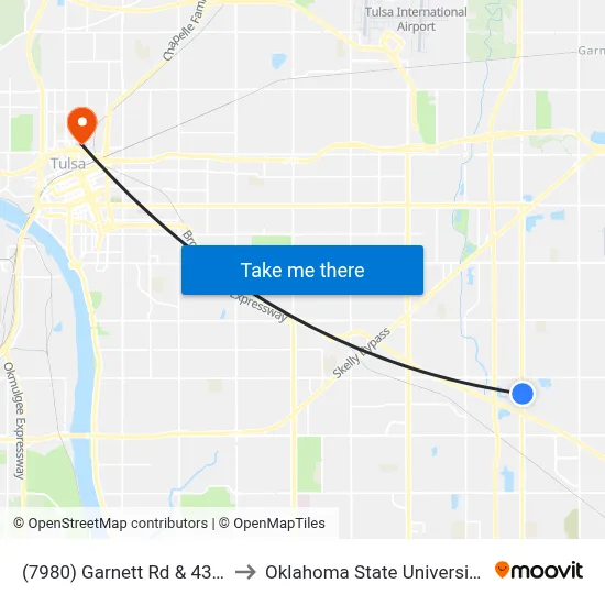 (7980) Garnett Rd & 43rd St Nb to Oklahoma State University - Tulsa map