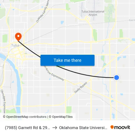 (7985) Garnett Rd & 29th St Nb to Oklahoma State University - Tulsa map