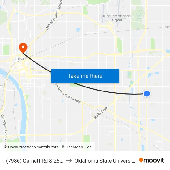 (7986) Garnett Rd & 26th St Nb to Oklahoma State University - Tulsa map