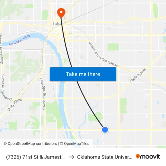 (7326) 71st St & Jamestown Ave Eb to Oklahoma State University - Tulsa map