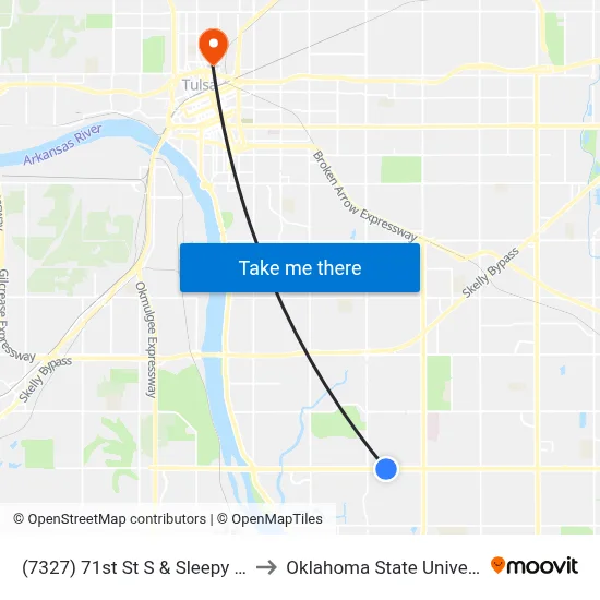 (7327) 71st St S & Sleepy Hallow Dr Eb to Oklahoma State University - Tulsa map