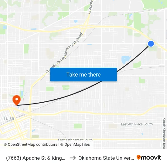 (7663) Apache St & Kingston Avet Eb to Oklahoma State University - Tulsa map