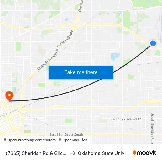 (7665) Sheridan Rd & Gilcrease Expy Sb to Oklahoma State University - Tulsa map