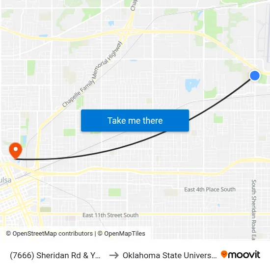 (7666) Sheridan Rd & Young St Sb to Oklahoma State University - Tulsa map