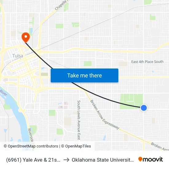 (6961) Yale Ave & 21st St Nb to Oklahoma State University - Tulsa map