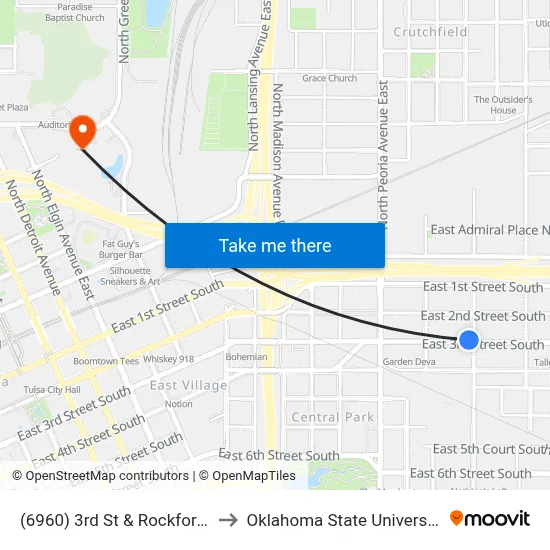 (6960) 3rd St & Rockford Ave Wb to Oklahoma State University - Tulsa map