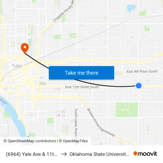 (6964) Yale Ave & 11th St Nb to Oklahoma State University - Tulsa map