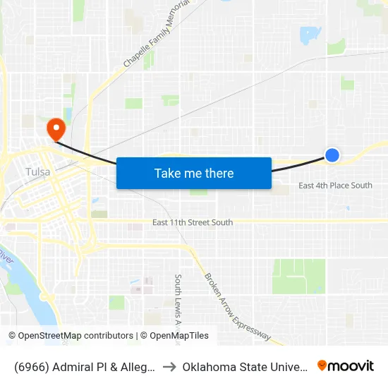 (6966) Admiral Pl & Allegheny Ave Eb to Oklahoma State University - Tulsa map