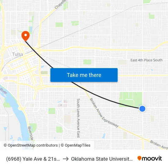 (6968) Yale Ave & 21st St Sb to Oklahoma State University - Tulsa map