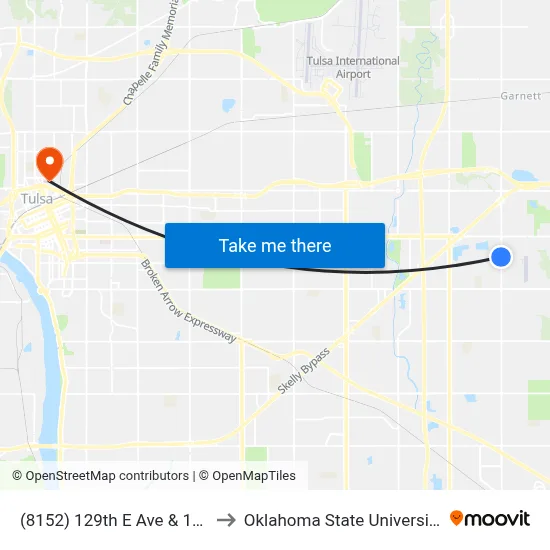 (8152) 129th E Ave & 14th St Sb to Oklahoma State University - Tulsa map