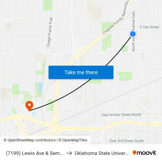 (7199) Lewis Ave & Seminole St Nb to Oklahoma State University - Tulsa map