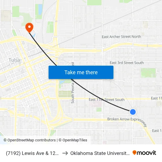 (7192) Lewis Ave & 12th Pl Nb to Oklahoma State University - Tulsa map