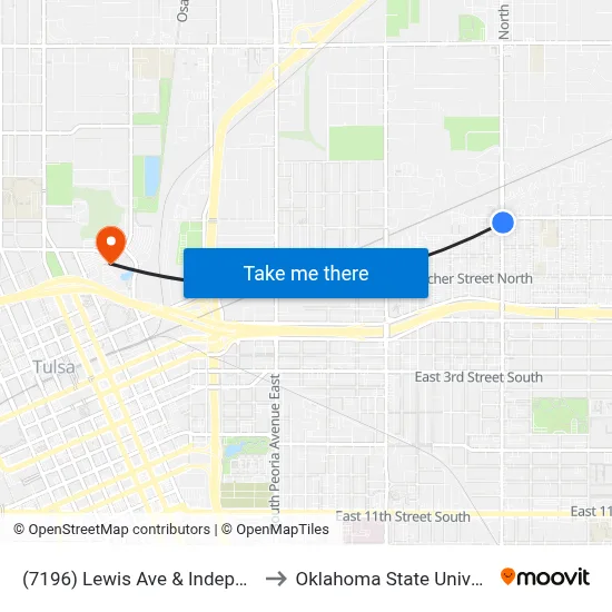 (7196) Lewis Ave & Independence St Nb to Oklahoma State University - Tulsa map